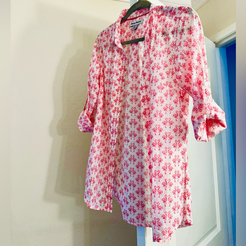 Summer beach sheer cotton coverup shirt with optional roll up 3/4 sleeves!